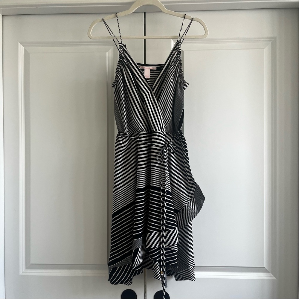 Victoria's Secret Black and White Striped Asymmetrical Faux Wrap Dress